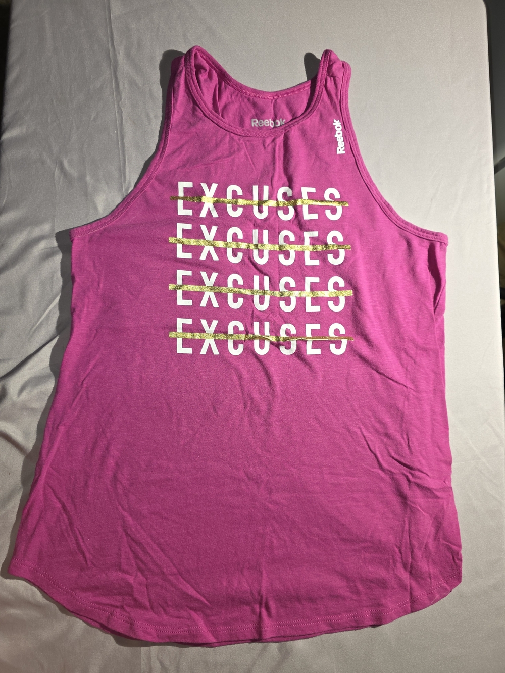 Reebok Hot Pink 'Excuses' Graphic Racerback Tank